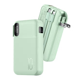 RORRY portable charger with built-in USB-C and Lightning cables for on-the-go charging.