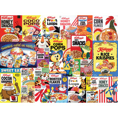 RoseArt Kellogg's Cereal Favorites puzzle front cover showcases nostalgic cereal boxes