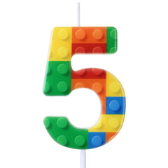 Rossesay building-block number 5 candle on cake adds colorful birthday flair
