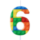 Rossesay building block number 6 candle on cake, vibrant blocks design for celebrations