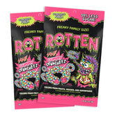 Rotten Sour Gummy Cruncheez pack front shows gluten-free, low-sugar candy with 5g prebiotic fiber