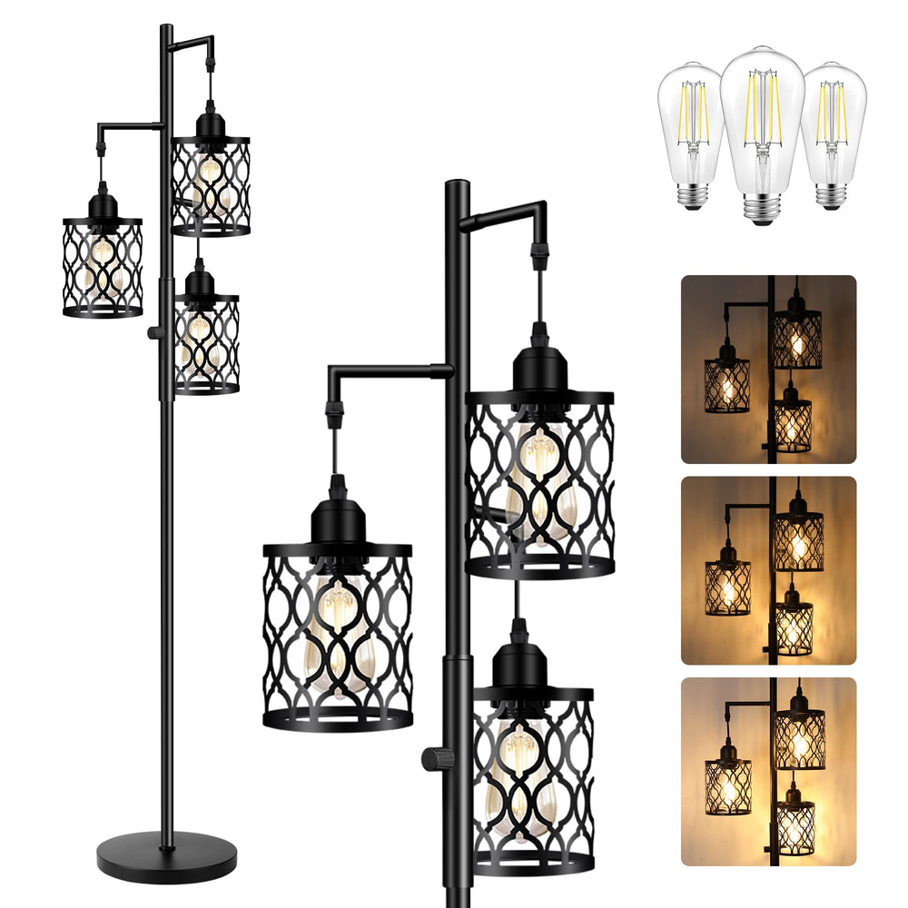 RottoGoon dimmable farmhouse floor lamp with three hanging cages for ambient living room lighting