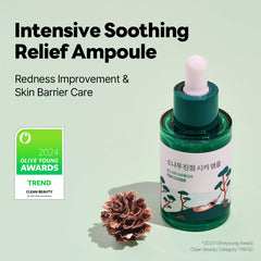 ROUND LAB Pine Calming Cica Ampoule dispense close-up highlighting fast-absorbing texture.