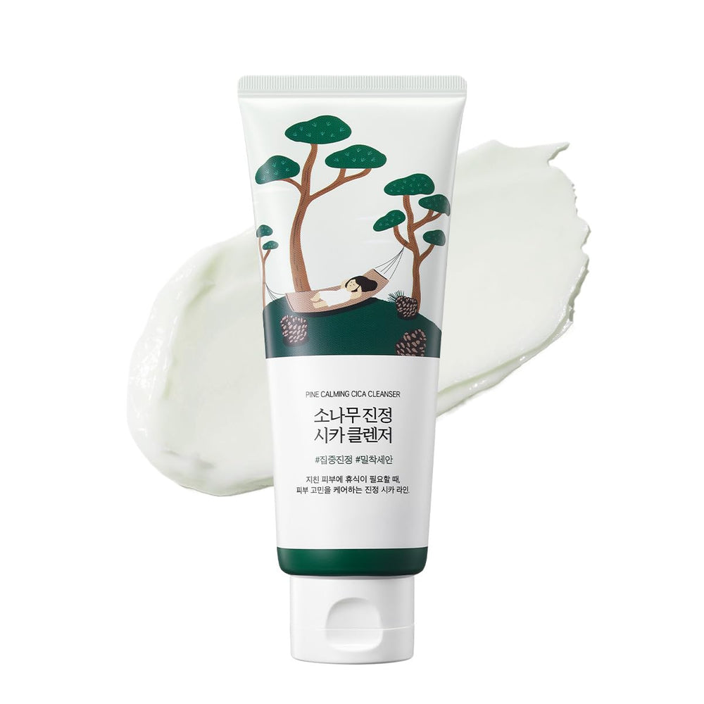 ROUND LAB Pine Calming Cica Cleanser bottle front with soothing formula for sensitive skin