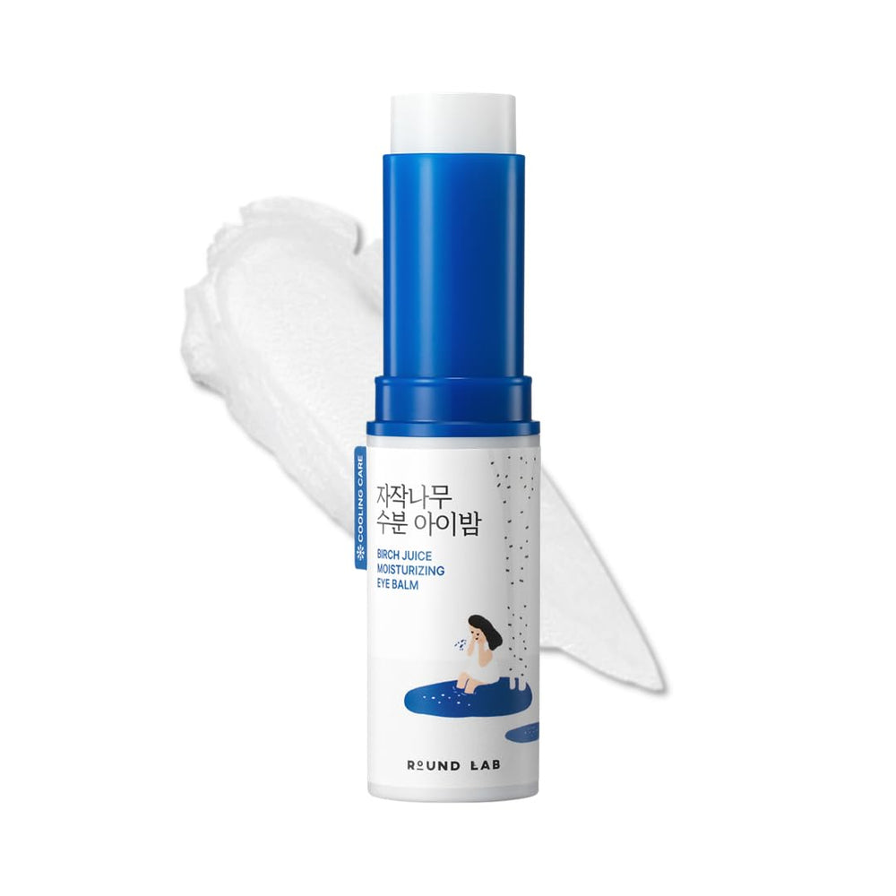 ROUND LAB Birch Juice Eye Stick packaging highlights compact, travel-friendly design for on-the-go hydration.