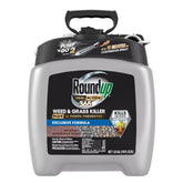 Roundup Dual Action 365 weed killer bottle targets clover and dandelion for long-lasting control.