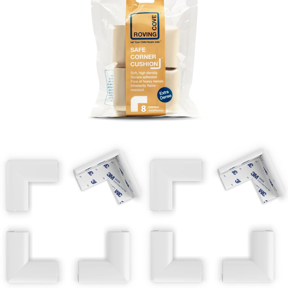 Roving Cove Slimfit corner protector with 8 small corners protects nursery furniture from sharp edges