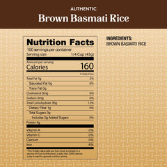 Royal brown basmati rice grains closeup shows non-sticky, fluffy texture when cooked.