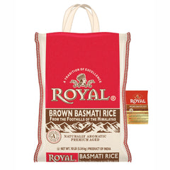 Royal brown basmati rice pack-shot highlights authentic long grain texture for flavorful meals.