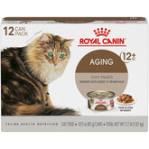 Royal Canin aging 12plus thin slices in gravy can front view, convenient senior nutrition.