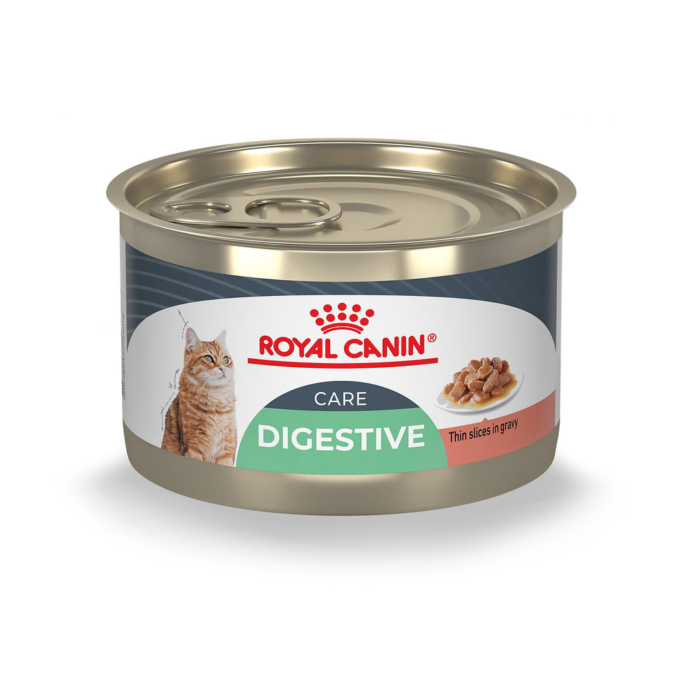 Royal Canin Digestive Care wet food with thin slices in gravy to support sensitive stomachs.