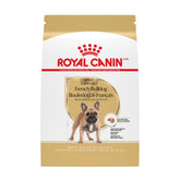Royal Canin French Bulldog adult dry food bag designed for breed-specific nutrition and easy feeding.