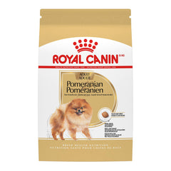 Royal Canin Pomeranian adult dry food bag front view, ideal for small breed nutrition.
