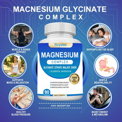 Royalee magnesium capsules close-up highlighting daily supplementation convenience.