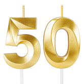 ROYOROYI 50th birthday gold-number candle on cake for milestone celebrations.
