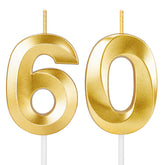 ROYOROYI 60th birthday candles with gold numbers on cake for glamorous milestone celebrations.