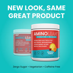 AminoLean powder scoop close-up revealing vegan amino blend.