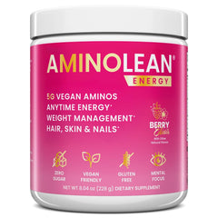 RSP NUTRITION AminoLean Berry Elixir bottle for clean energy and vegan formula.