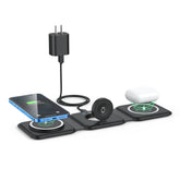 RTOPS 3-in-1 charger with magnetic stand powers iPhone while watching videos.