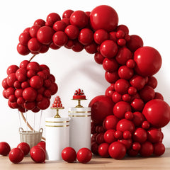 Rubfac 129pcs Ruby Red Balloon Arch Kit ready for dramatic garland decoration.