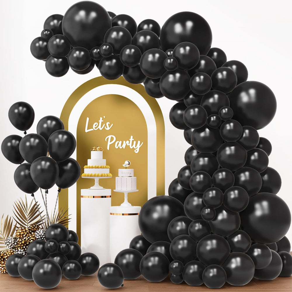 Rubfac 154pcs black balloons 18-inch close-up for dramatic arch decor.