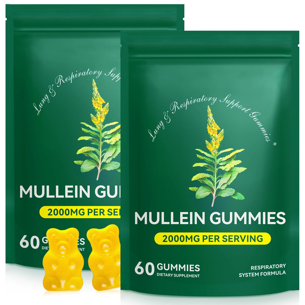 Ruduwu Mullein Gummies bottle front highlighting lung support and vegan wellness.