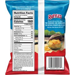 Ruffles Cheddar Sour Cream chip close-up highlighting thick ridges for dipping.