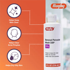 Rugby Benzoyl Peroxide Wash 5% foam-ready texture conveys gentle cleansing.
