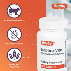 Rugby Nephro-Vite label front communicates vitamin blend and clear serving size for planning.