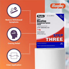 Rugby Clear Nicotine Patch Step 3 delivers nicotine over 24 hours for ongoing support.