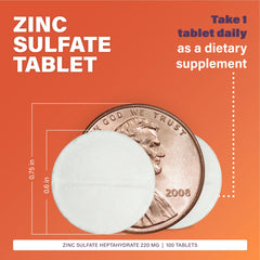 Rugby Zinc Sulfate tablet dosage side view showing 50 mg zinc