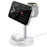 RUI MAI LAI 3-in-1 magnetic charging station on desk keeps phone charging and tidy.
