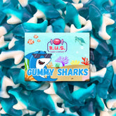 R.U.S. Candy Blue Gummy Sharks bag for ocean-themed snacking.