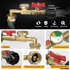 Rushare propane refilling adapter with valve and gauge for safe control