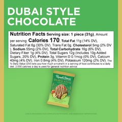 Foil-wrapped Russell Stover Dubai Style Pistachio & Kataifi bar preserves freshness