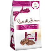 Russell Stover milk chocolate toffee squares peg bag packaging highlights convenient sharing.