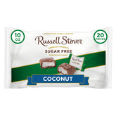 Russell Stover Sugar-Free Coconut bag showing individually wrapped chocolates for convenient snacking