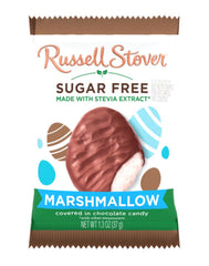 Russell Stover Sugar Free Marshmallow Eggs shell close-up, texture contrast.