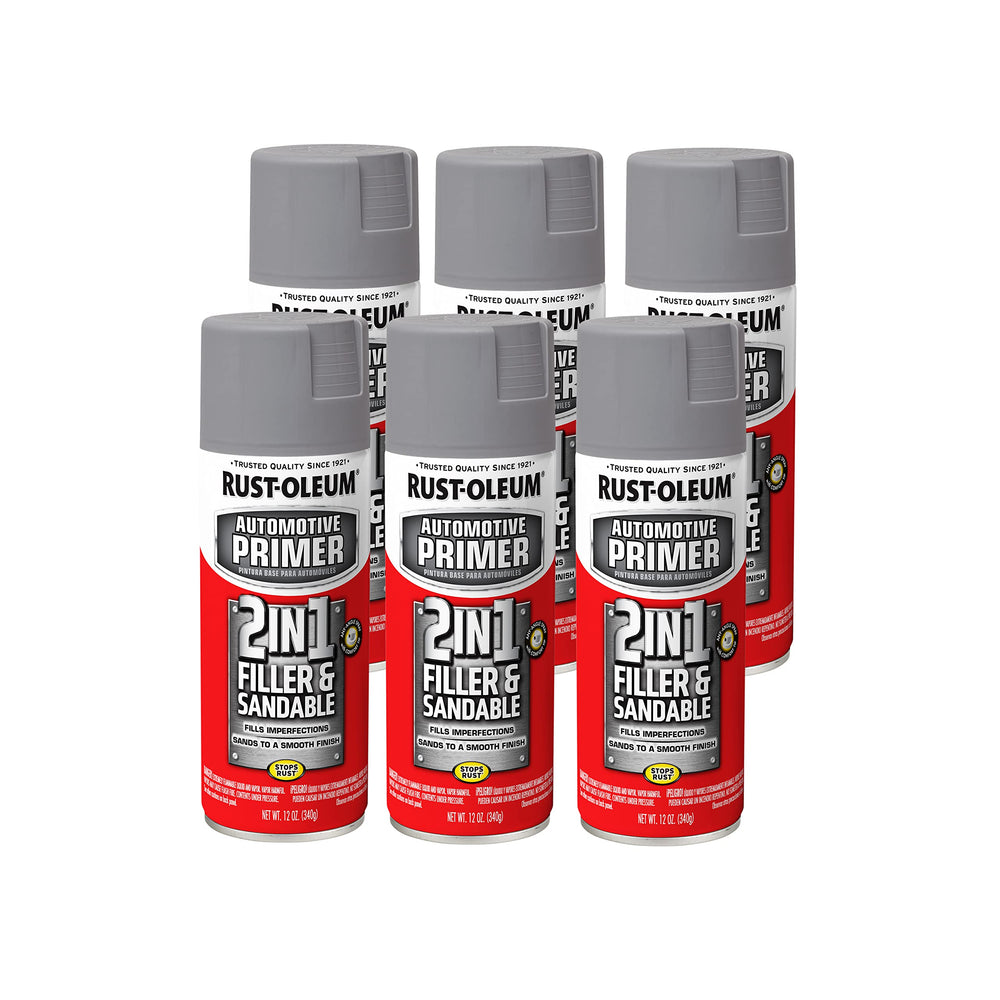 Rust-Oleum 2-in-1 automotive primer spray in gray for a durable base coat.