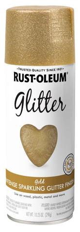 Rust-Oleum 301495 gold bottle close-up with radiant glitter for crafts.
