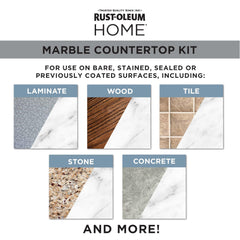 Rust-Oleum Home Marble Countertop Kit faux marble transform demonstrates renovation potential.