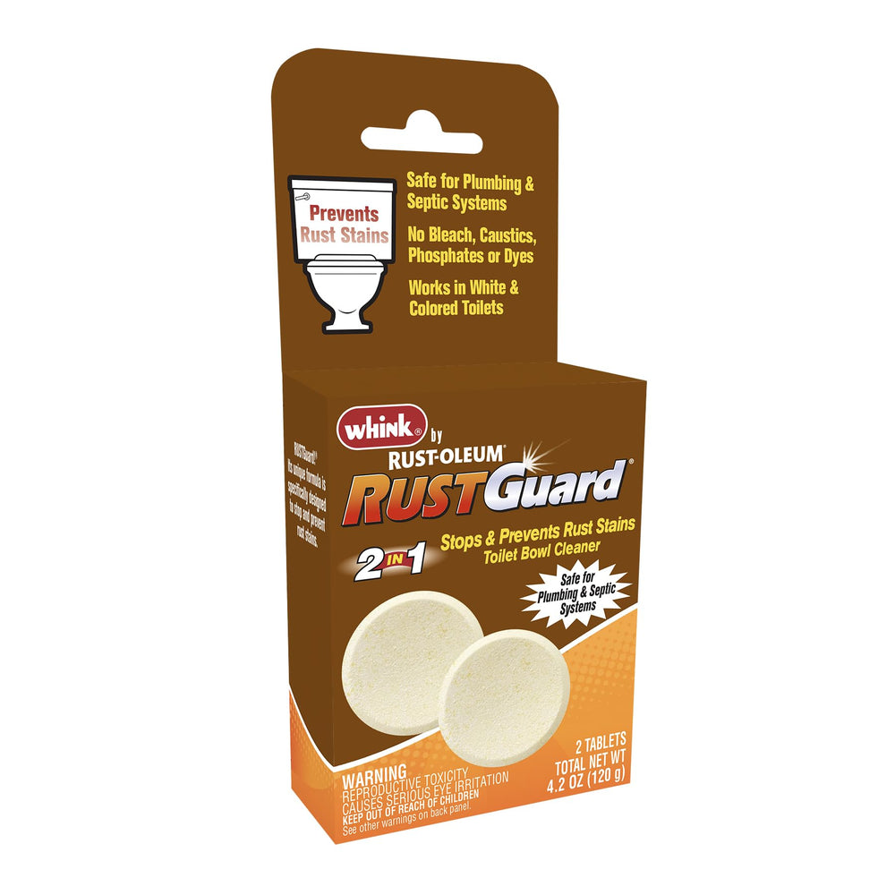Rust-Oleum RustGuard tablets in box front for rust prevention with every flush.