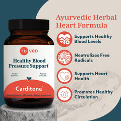 Ruved Carditone caplets close-up showcasing herbal blend for heart vitality.
