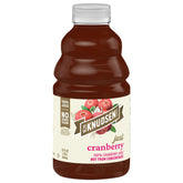 R.W. Knudsen Cranberry Juice bottle on table, 100% juice option.