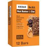 RXBAR Nut Butter and Oat Dark Chocolate Peanut Butter Bars front packaging showing simple ingredients for a quick protein snack.