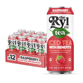 The Ryl Co Raspberry iced tea can close-up showing berry flavor and zero sugar.