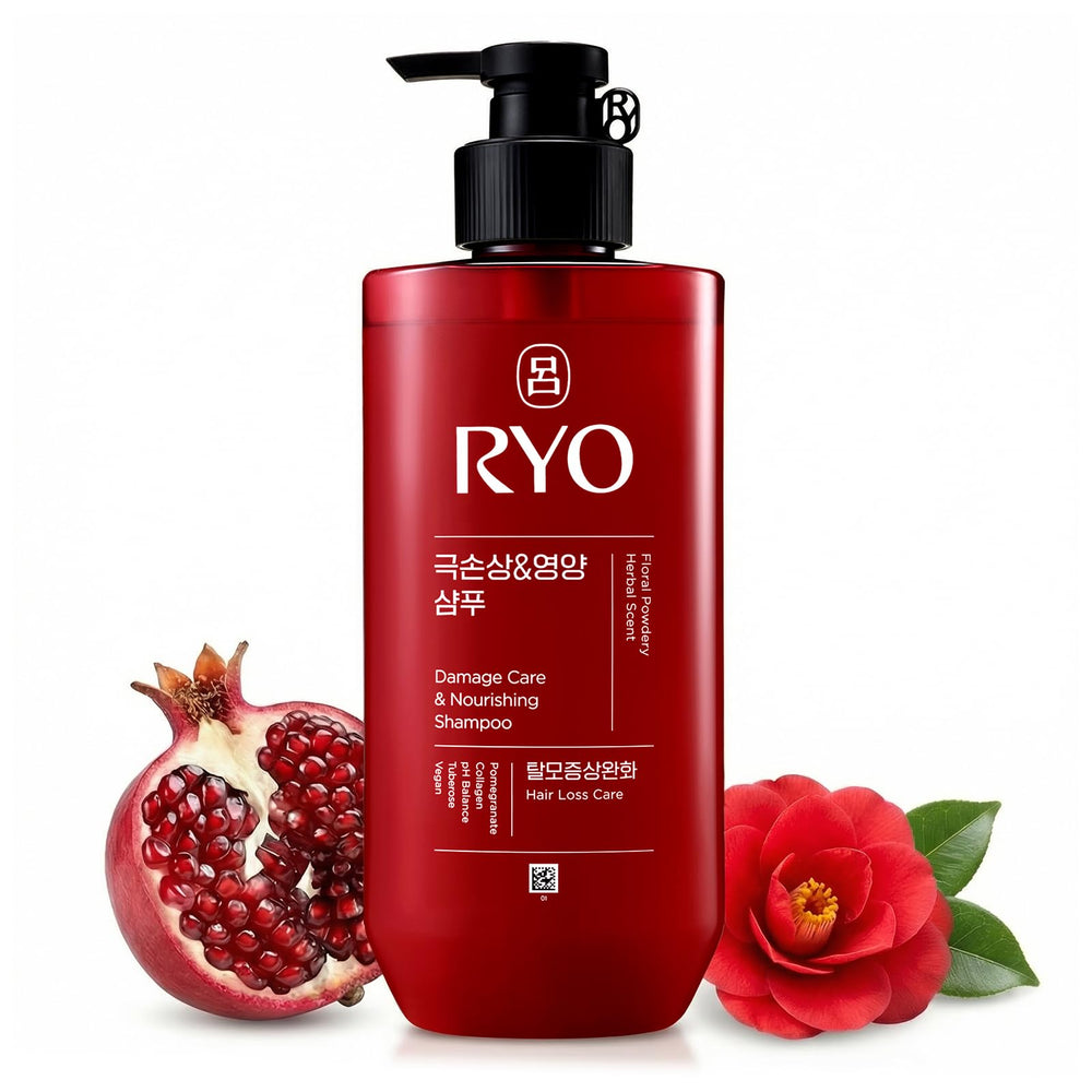 Ryo Damage Care Nourishing Shampoo bottle emphasizes damage repair and nourishment.
