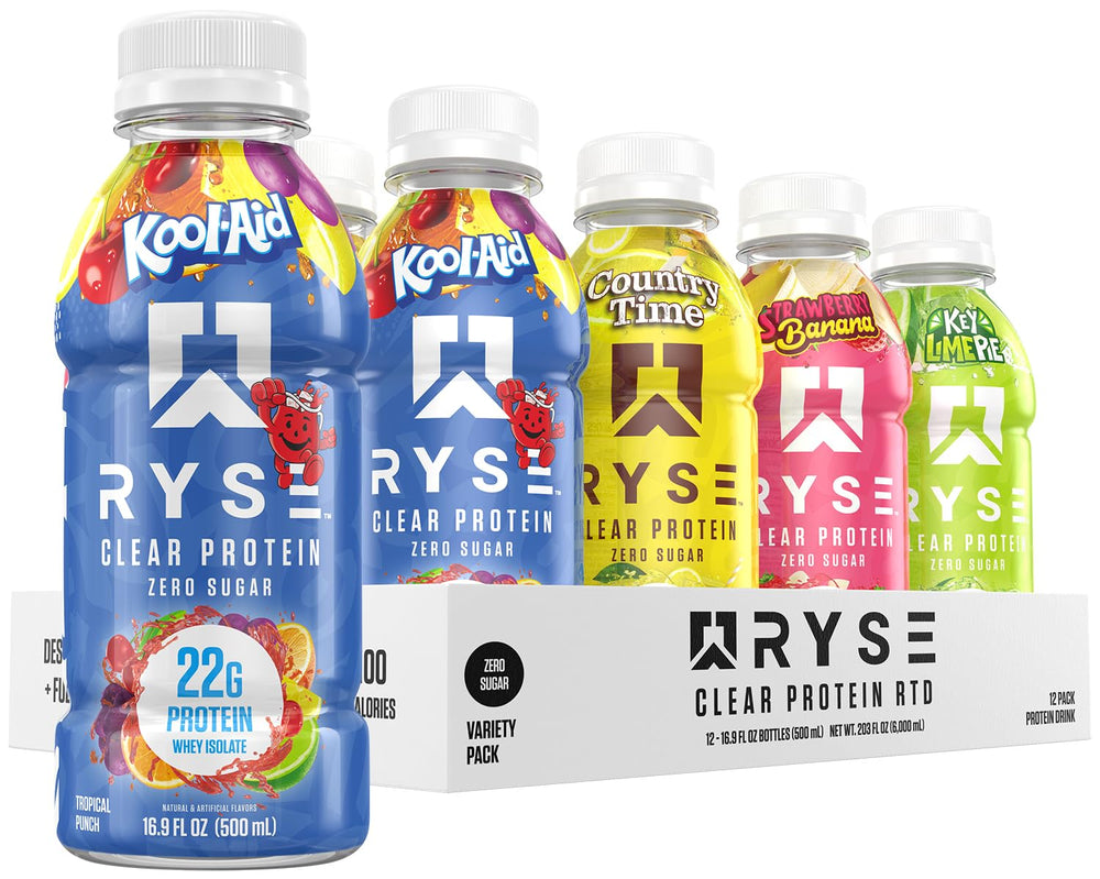 RYSE Clear Protein Drink lemonade bottle, post-workout refreshment with zero sugar