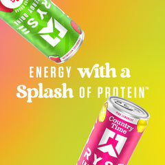 RYSE Energy Drink nutrition panel highlights caffeine, protein, prebiotic.