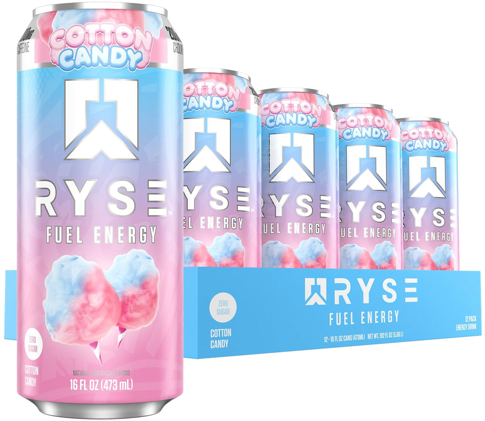 RYSE Fuel Cotton Candy can side shows bold branding for quick, clean energy.